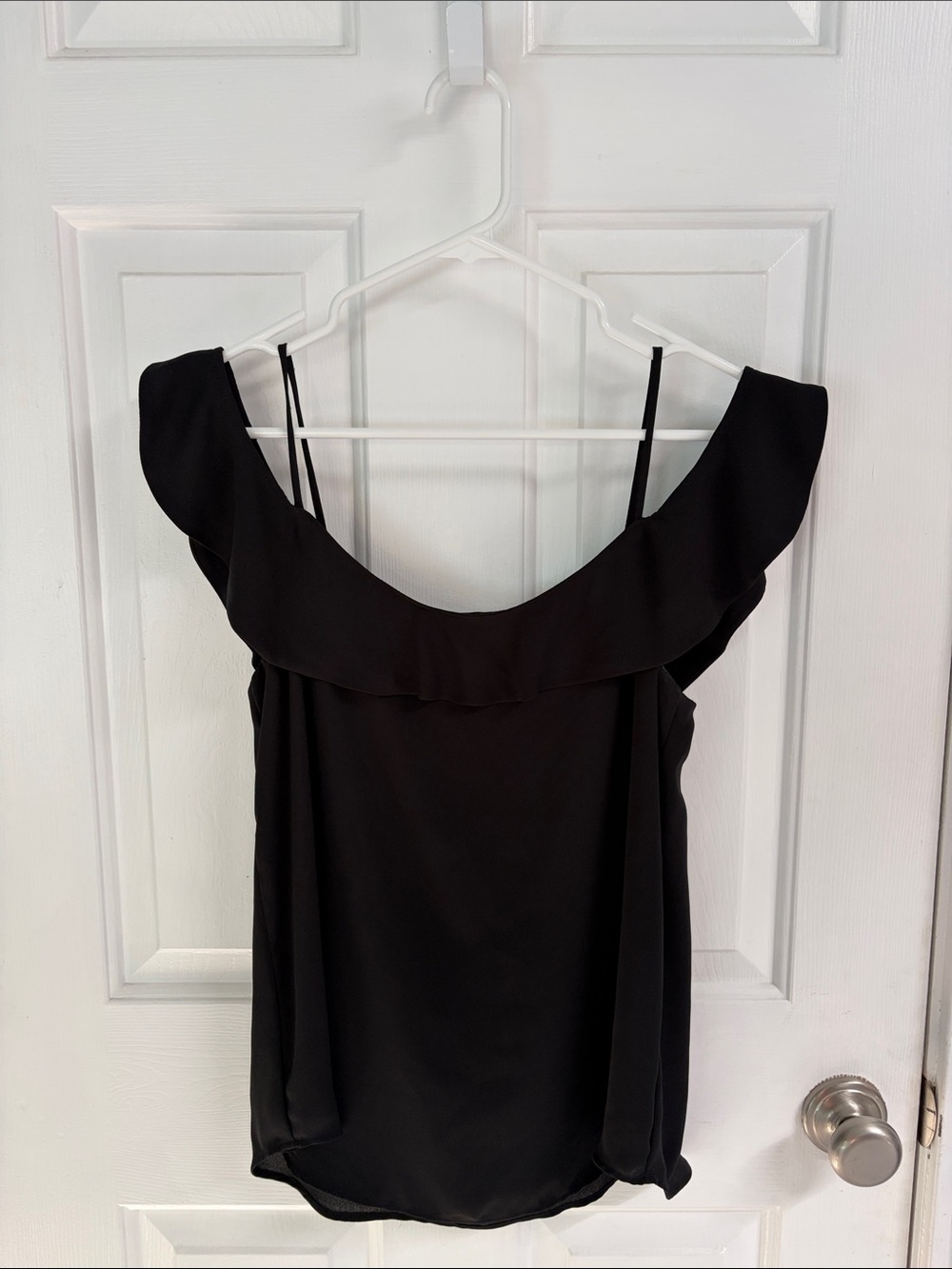 LOFT Black Ruffle Cold-Shoulder Top - Picture 2 of 3